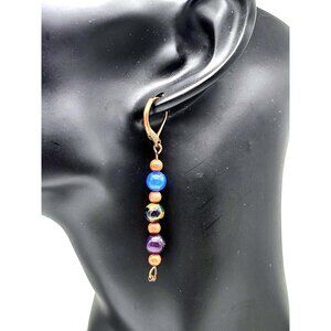 Boho Dangle Earrings – Copper Leverbacks, Blue, Purple & Multicolor Beads – 2.5"